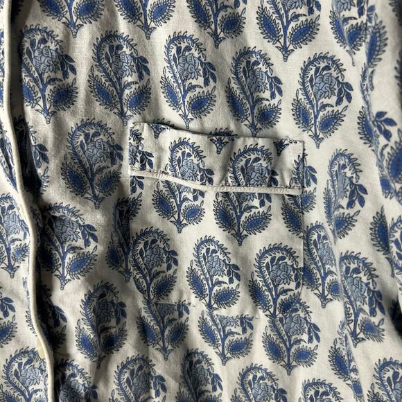 J. Crew Short Sleeve Linen Blend Pajama Set Bouquet Block Print Women's Large - Picture 5 of 13